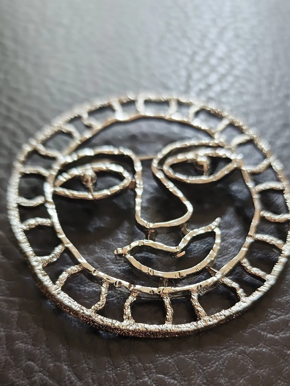 Silver Tone Sun Face Brooch - Women's Accessory
